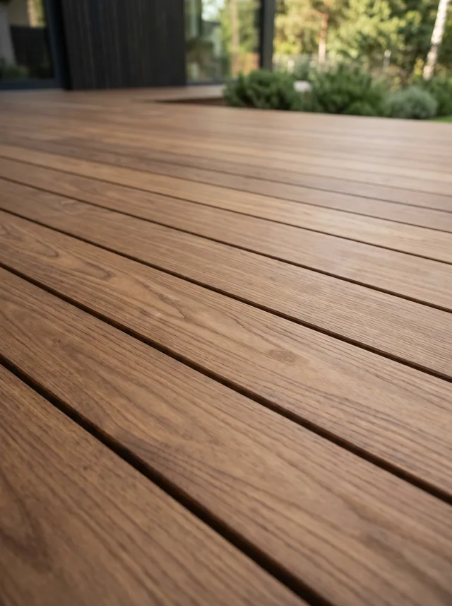 Termopuidust terrassilaudis sooja pruuni tooniga terrassil Tartumaal